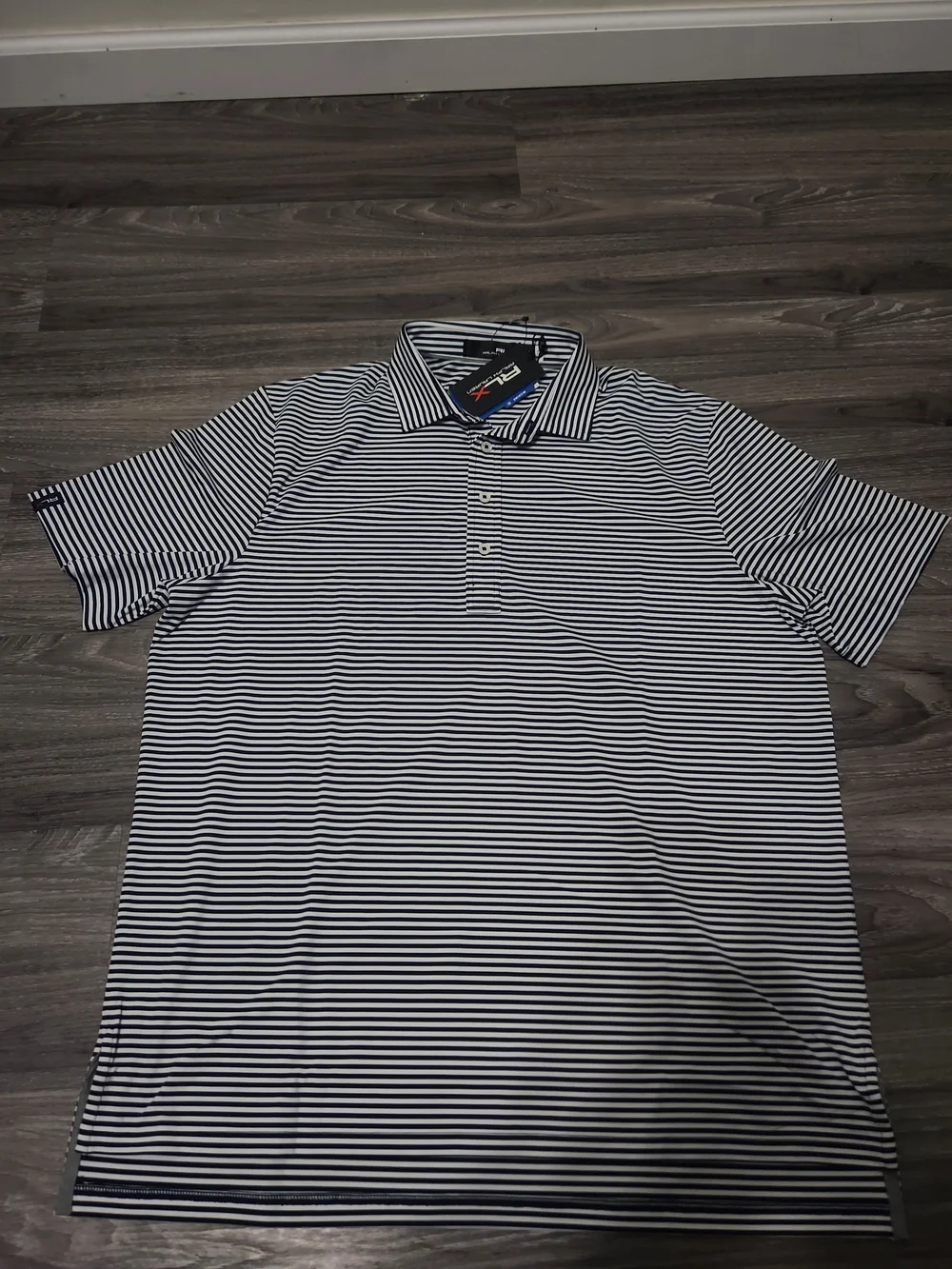 RLX Ralph Lauren Men’s Navy and White Striped Polo Shirt